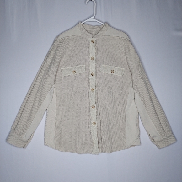 Vintage Tops - Retro Women Waffle Thermal Button Shirt Large‎ Grunge
